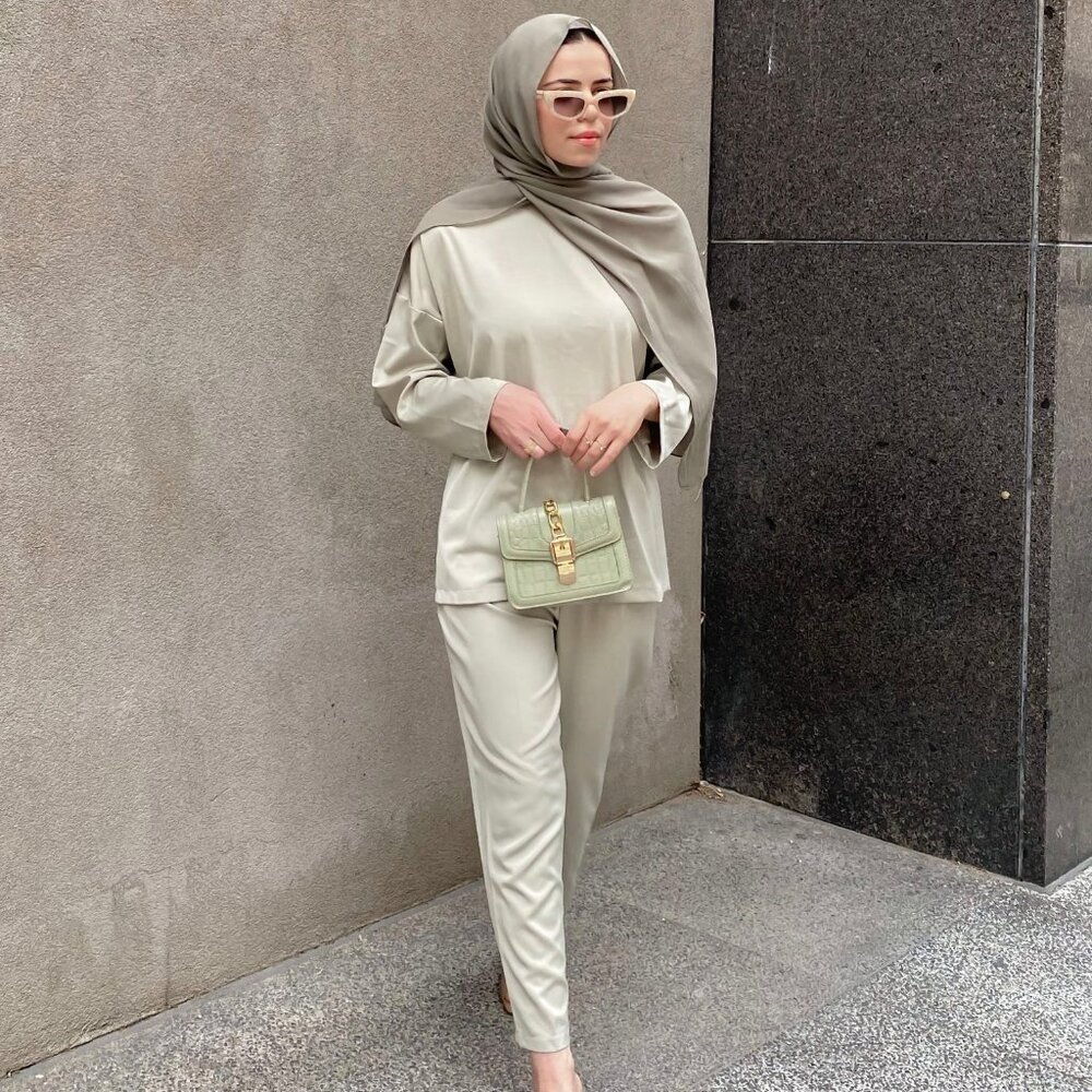 Niswa Fashion Zara Long Sleeve Top & Trouser Co-ord Set Dusty Green Women Medium